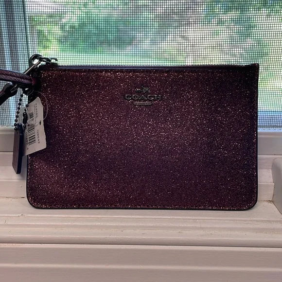 Coach Purple Dark Pink Glitter Wristlet. Brand New With Tags Authentic Bling - Picture 4 of 10